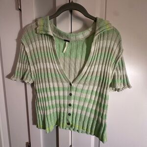 Free People Mint and Cream Knit Sweater